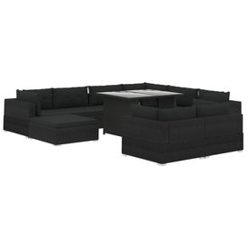 Set mobilier de grădină cu perne, 10 piese, negru, poliratan