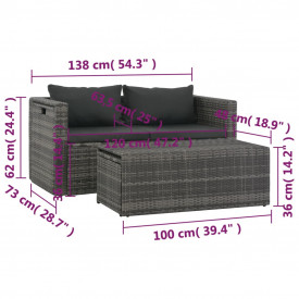 Set mobilier de grădină cu perne, 6 piese, gri, poliratan - Img 11