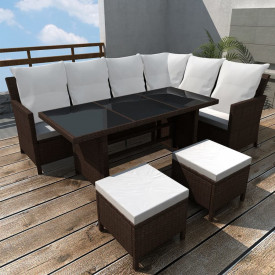 Set mobilier de grădină pentru 8 pers., 14 piese poliratan maro