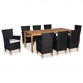 Set mobilier exterior, 9 piese, poliratan și lemn masiv acacia
