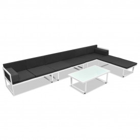 Set mobilier grădină, 17 piese, textilenă, aluminiu, negru/alb - Img 2
