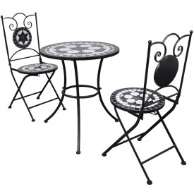 Set mobilier grădină bistro, 60 cm, mozaic, 2 scaune, negru/alb