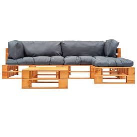Set mobilier grădină din paleți, perne gri, 4 piese, lemn FSC