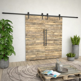 Set piese pentru uși glisante, negru, 2 x 183 cm, oțel - Img 3