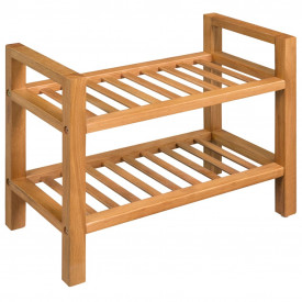 Suport de pantofi cu 2 rafturi, stejar masiv, 49,5 x 27 x 40