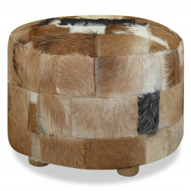 Taburet din piele naturală, rotund, 50 x 50 x 45 cm - Img 5