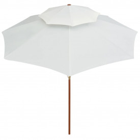 Umbrelă de soare dublă, 270x270 cm, stâlp de lemn, alb crem - Img 3