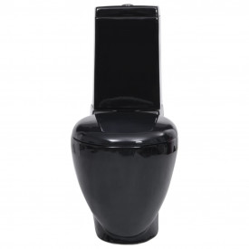 Vas WC toaletă de baie, negru, ceramică, rotund, flux inferior - Img 2