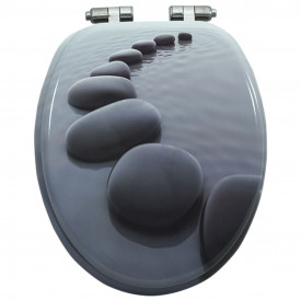 vidaXL Capac WC cu închidere silențioasă, MDF, design pietre - Img 5