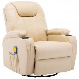 vidaXL Fotoliu de masaj electric rabatabil, piele artificială, crem - Img 2