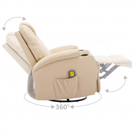 vidaXL Fotoliu de masaj electric rabatabil, piele artificială, crem - Img 7