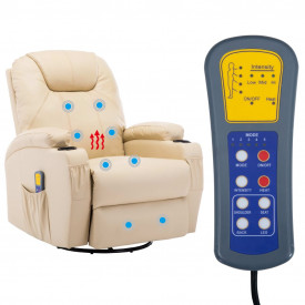 vidaXL Fotoliu de masaj electric rabatabil, piele artificială, crem - Img 12