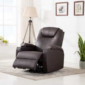 vidaXL Fotoliu de masaj electric rabatabil, piele artificială, maro