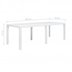 vidaXL Masă de grădină, albă, 220x90x72 cm, plastic, aspect ratan - Img 5