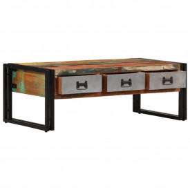 vidaXL Măsuță de cafea cu 3 sertare, lemn masiv reciclat, 100x50x35 cm - Img 2