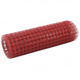 vidaXL Plasă de sârmă, roșu, 25 x 0,5 m, oțel cu înveliș PVC, pătrat