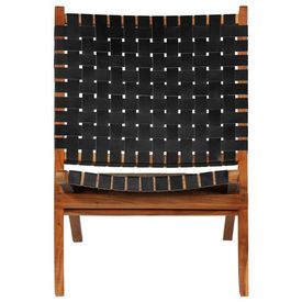 vidaXL Scaun relaxant, piele naturală, 59x72x79 cm, împletit, negru - Img 2