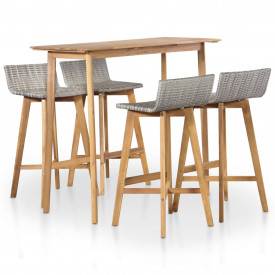 vidaXL Set bar exterior, 5 piese, poliratan, lemn masiv de acacia