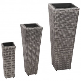 vidaXL Set jardiniere de grădină, 3 buc., gri, poliratan