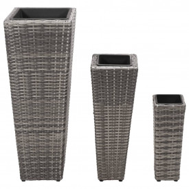 vidaXL Set jardiniere de grădină, 3 buc., gri, poliratan - Img 2