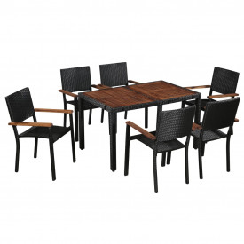 vidaXL Set mobilier exterior, 7 piese, poliratan și lemn masiv acacia