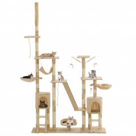 Ansamblu pentru pisici stâlpi din funie de sisal 230-250 cm bej - Img 2