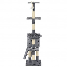 Ansamblu pisici stâlpi funie sisal, 138 cm imprimeu lăbuțe, gri - Img 5