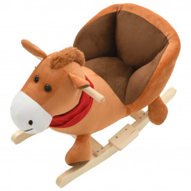 Balansoar animal, cal, cu spătar, pluș, 60 x 32 x 50 cm, maro - Img 4