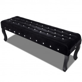 Bancă Negru Catifea cu Nasturi de Cristal