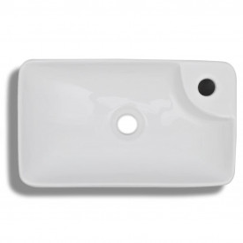 Bazin chiuvetă de baie din ceramică cu gaură pentru robinet, alb - Img 3