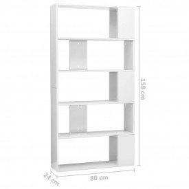 Bibliotecă/Separator cameră, alb extralucios, 80x24x159cm, PAL - Img 7