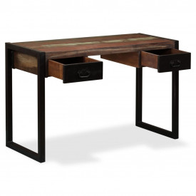 Birou cu 2 sertare din lemn masiv reciclat, 120 x 50 x 76 cm - Img 3
