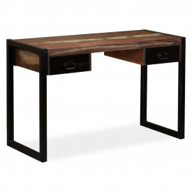 Birou cu 2 sertare din lemn masiv reciclat, 120 x 50 x 76 cm - Img 12
