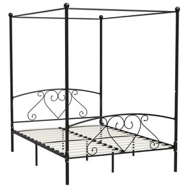 Cadru de pat cu baldachin, negru, 140 x 200 cm, metal