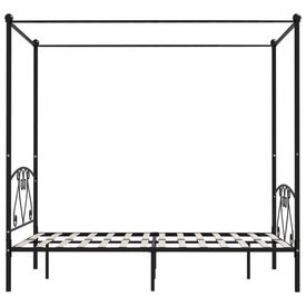 Cadru de pat cu baldachin, negru, 140 x 200 cm, metal - Img 2