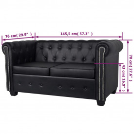 Canapea Chesterfield cu 2 locuri, piele artificială, negru - Img 5