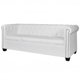 Canapea Chesterfield cu 2 și 3 locuri, piele artificială, alb - Img 3