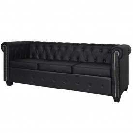 Canapea Chesterfield cu 2 și 3 locuri, piele artificială, negru - Img 3