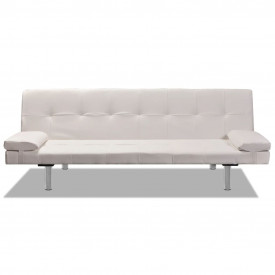 Canapea extensibilă 2 perne, piele artificială, reglabil, crem - Img 3