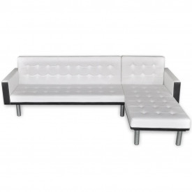 Canapea extensibilă în formă de L, piele artificială, alb - Img 3