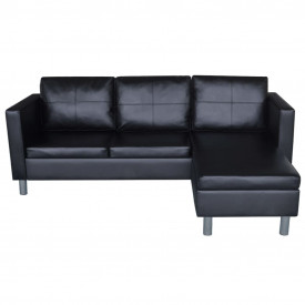 Canapea modulară cu 3 locuri, piele artificială, negru - Img 4