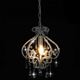 Candelabru cu mărgele, alb, rotund, E14 - Img 4