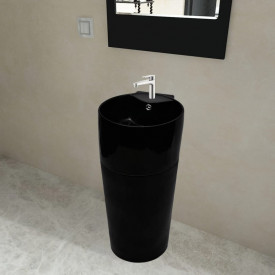 Chiuvetă ceramică verticală rotundă baie bazin/Gaură scurgere, negru