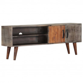Comodă TV, gri, 115x30x46 cm, lemn masiv de mango - Img 11