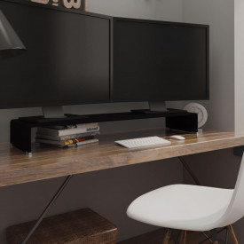Comodă TV/Suport monitor, sticlă, 110 x 30 x 13 cm, negru