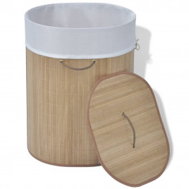Coș de rufe oval din bambus, natural - Img 2
