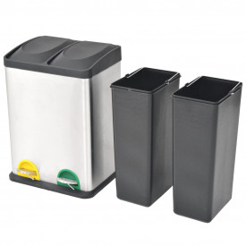 Coș gunoi cu pedale pentru reciclare, oțel inoxidabil, 2 x 18 L - Img 2