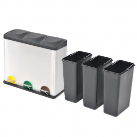 Coș gunoi cu pedale pentru reciclare, oțel inoxidabil, 3 x 18 L - Img 2
