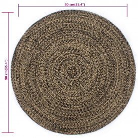 Covor manual, negru și natural, 90 cm, iută - Img 5