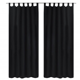 Draperii micro-satin cu bride 140 x 225 cm, Negru, 2 buc.